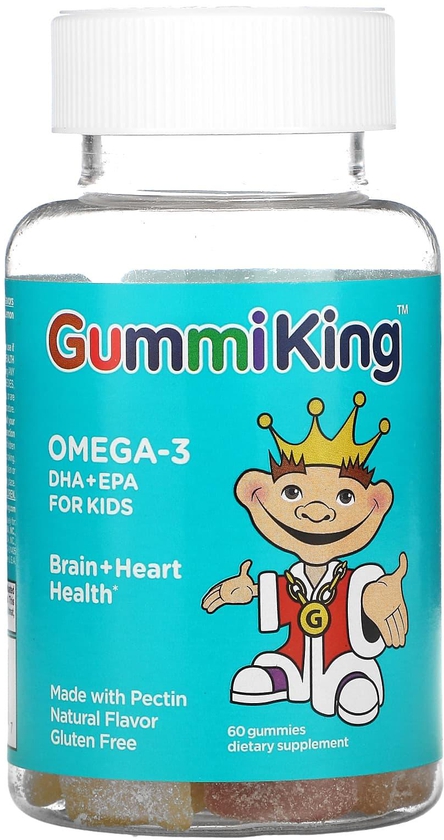 GummiKing (غامي كينغ)‏, حمضي الدوكوساهيكسانويك + الإيكوسابنتانويك من أوميجا-3 للأطفال، فراولة وبرتقال وليمون، 60 علكة