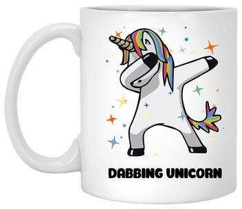 Funny Dabbing Unicorn Printed Mug White/Black 11.5x10.5x10.5centimeter
