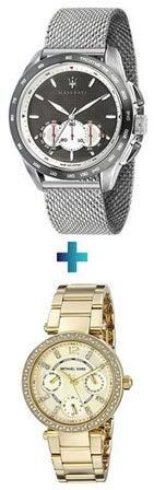 ساعة يد كرونوغراف بسوار من الستانلس ستيل طراز MK6056 مع ساعة يد تراغاردو كرونوغراف طراز R8873612008 للنساء