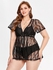 Plus Size See Thru Lace Plunging Cover Up Dress - L