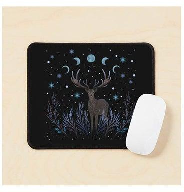 Deer In Winter Night Forest Mouse Pad Multicolour