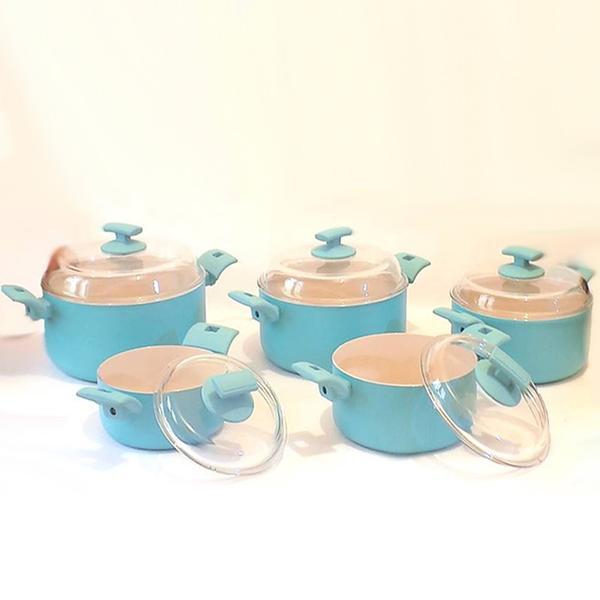 Flonal Ceramic Pots (Set Of 5 pots +5 Lids )