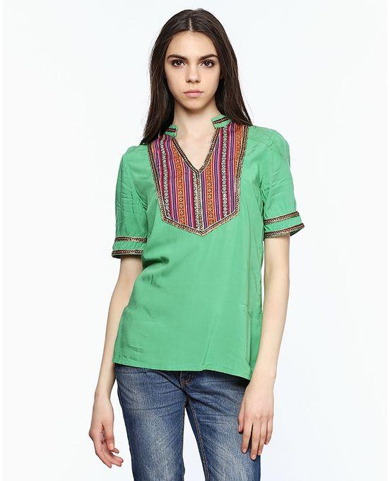 Ravin Embroidered Panel Blouse - Green