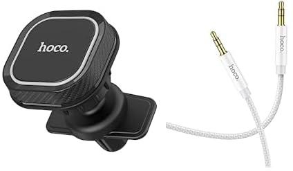 Car Essential Bundle (Car holder “CA52 Intelligent” air outlet magnetic mount + Hoco UPA19 - DC 3.5mm To 3.5mm Auxiliary Cable (Length = 1M), Silver)
