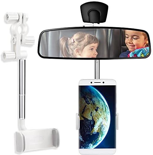 Frienda 360° Rearview Mirror Phone Holder, Universal Car Phone Holder Mount Car Rearview Mirror Mount Phone and GPS Holder, Car Phone Mount Clip Suitable for Most 4-6.1 Inch Mobile Phones (White)