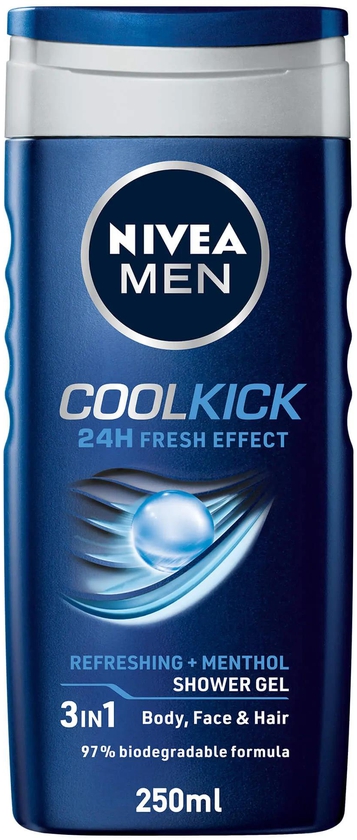 Nivea Men | Cool Kick Shower Gel 3 in 1, 24h Fresh Effect Masculine Scent | 250ml