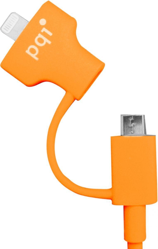 PQI i-Cable Du-Plug 90 USB to Lightning and Micro USB Cable 90cm ‫(6PCG-008R0007A) - Orange
