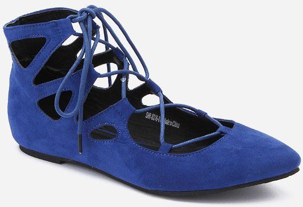 Dejavu Lace Up Pointed Toe Ballet Flat Gladiator - Blue