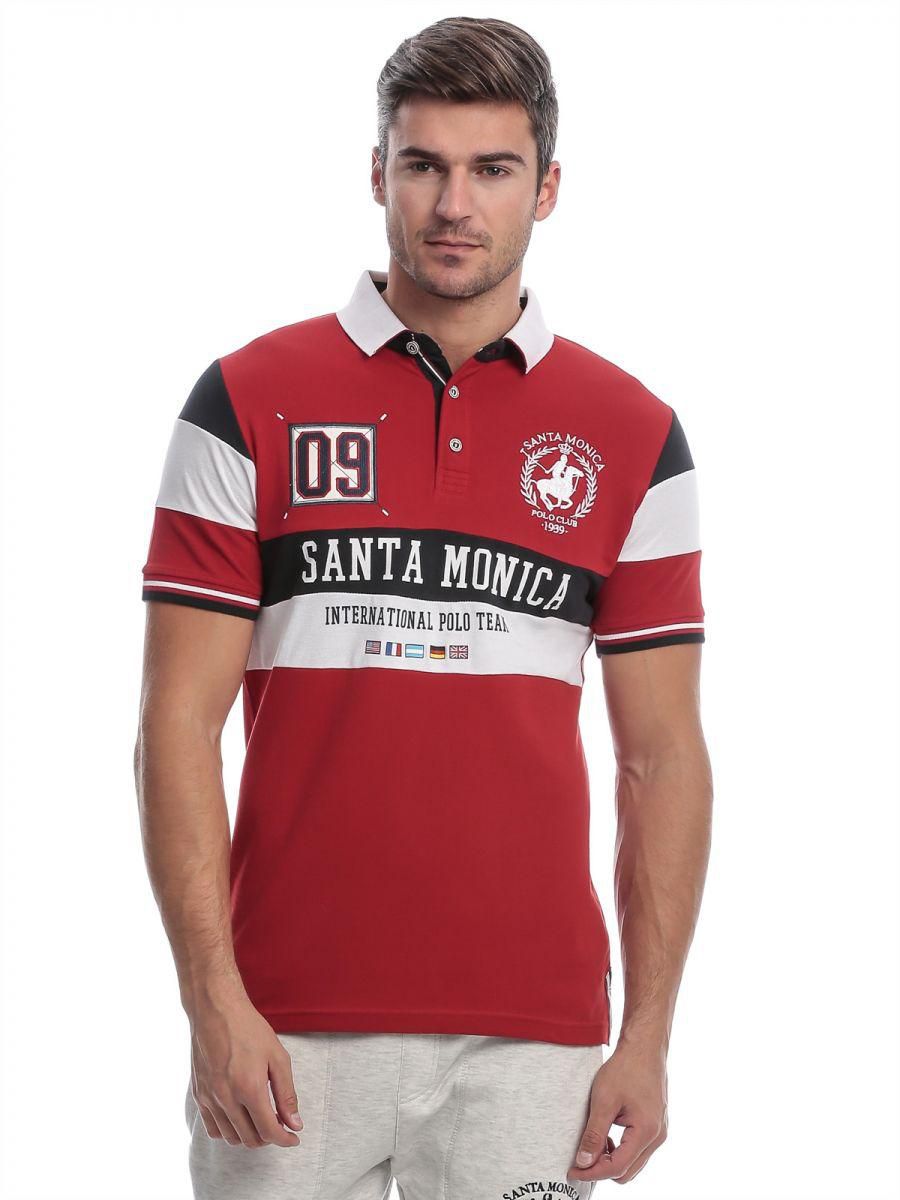Santa Monica Red Polyester Shirt Neck Polo For Men