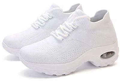 HRTLSS Women's Sports Shoes Women Running Sneakers Female Light Sports Shoes Breathable Air Cushion Flying Weaving Outdoor Walking Jogging Leisure Shoes (Color : White, Size : 6)