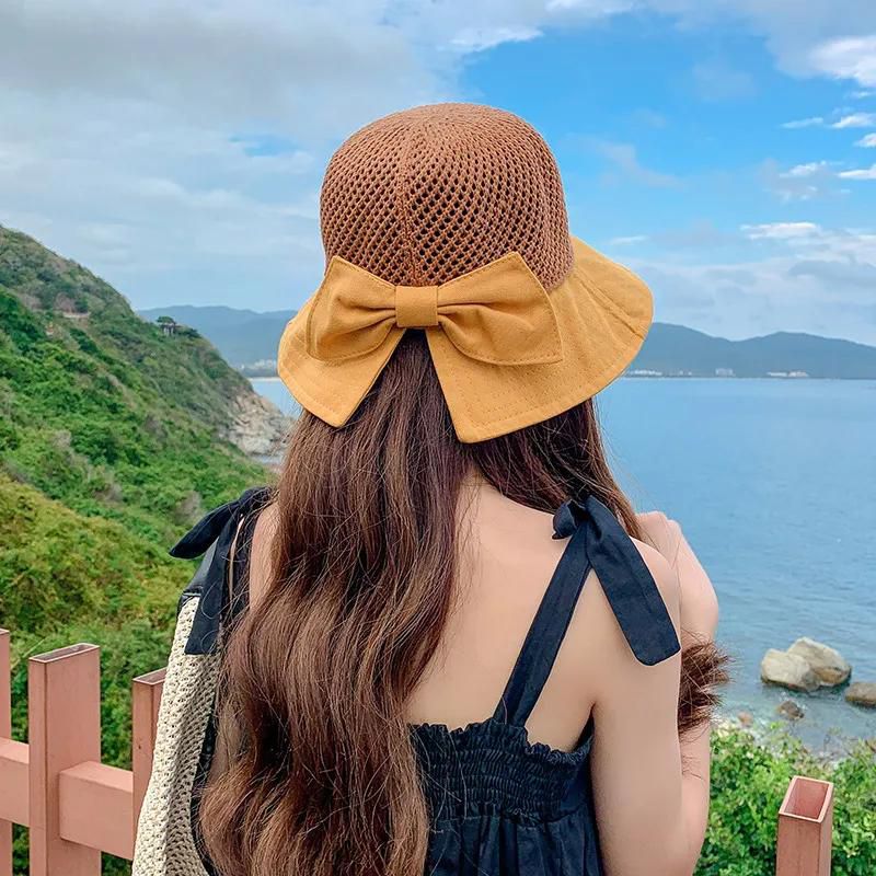 New Bow Sun Hat Cap Wide Brim Floppy Top Summer Hats For Women