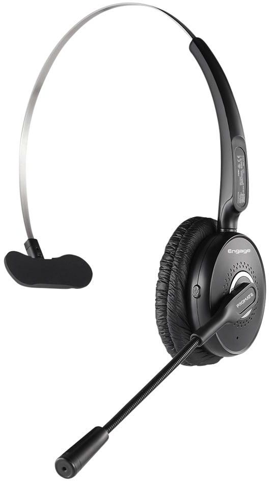 Promate - Wireless Mono Headset, Premium Bluetooth Headphone with Noise Cancelling Mic, HD Voice, Built-In Controls and Adjustable Fit Headband for Skype, Stage Speaker, Teaching, Engage