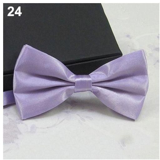 Sanwood New Arrival Men's Fashion Plain Bowtie Polyester Pre Tied Wedding Bow Tie Suits Tie-Light Purple