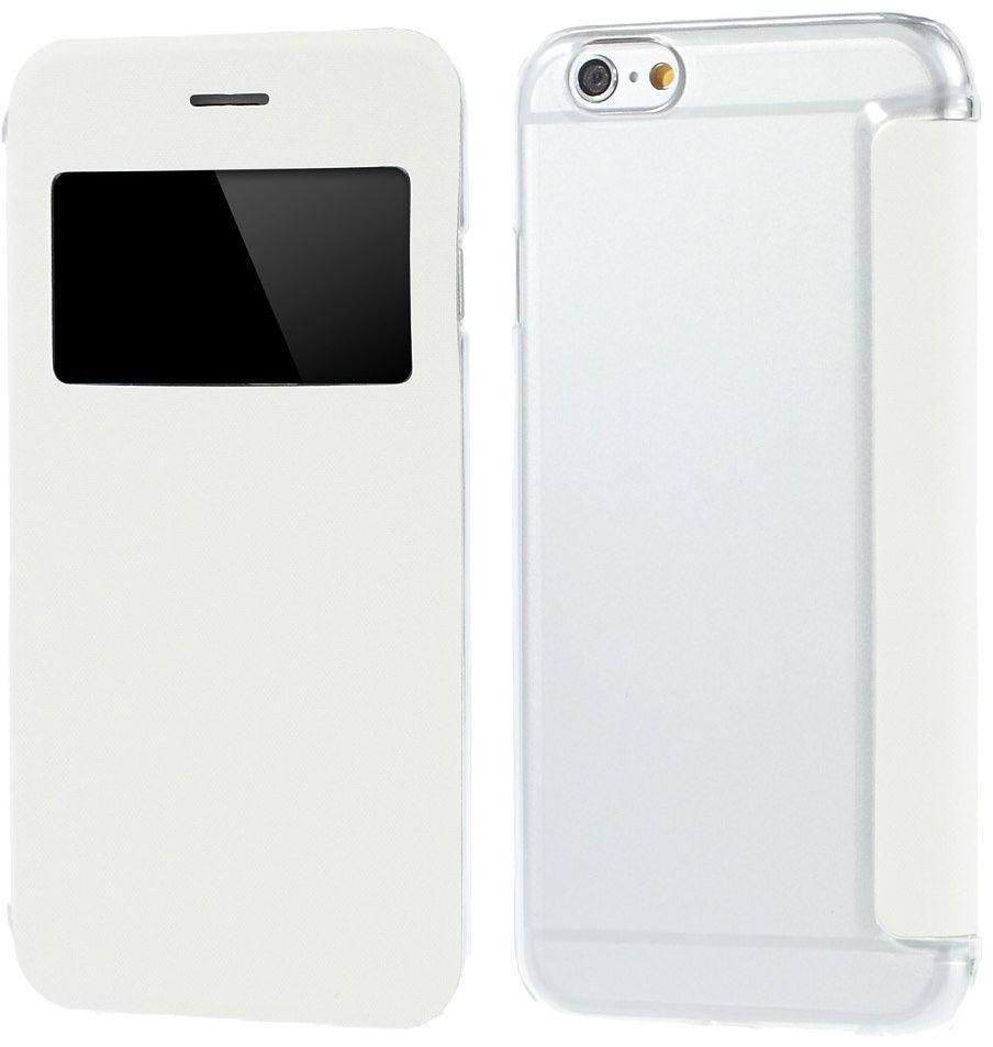 Window View Leather Case w/ Back Plastic Shell  & Screen Guard for  iPhone 6 4.7 inch - White