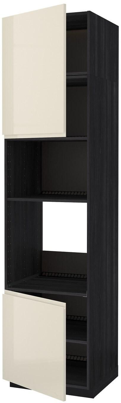 METOD Hi cb f oven/micro w 2 drs/shelves, black, Voxtorp high-gloss light beige, 60x60x240 cm