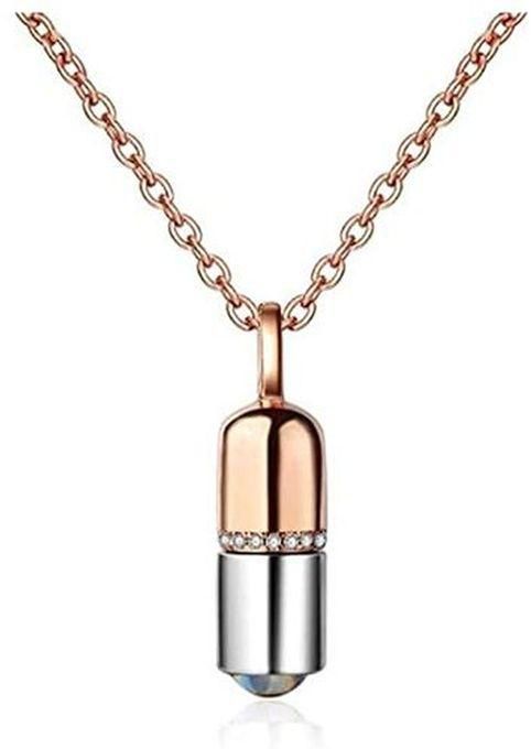 Necklace Capsule Creative 100 Languages I LOVE YOU Carved Stainless Steel - Plated18K Rose Gold