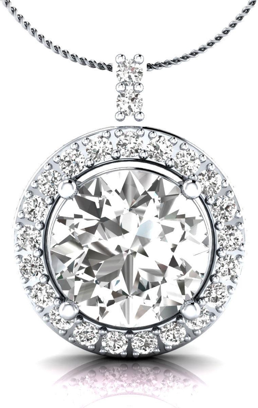 4 Ct Cubic Zirconia Solitaire Halo Pendant Necklace 18 inch Solid 14K White Gold Fn .925 Sterling