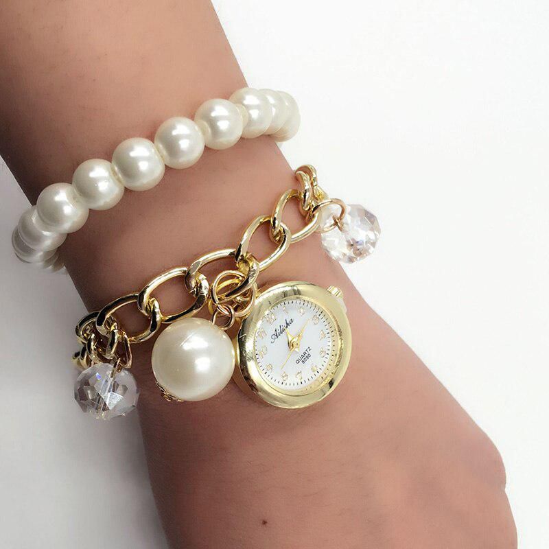 Factory Store Women's Pearl Crystal Quartz Bracelet Watch
