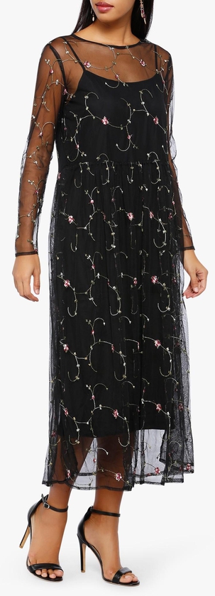Black Embroidered Net Maxi Dress