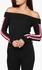 Black Striped Sleeve Bardot Cropped Sweater