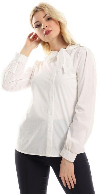 Esla Essential Round Neck Button Down Long Sleeved Shirt - White