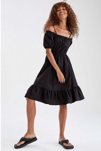 Defacto Woman Regular Fit Carmen Neck Short Sleeve Short Sleeve Woven Dress - Black