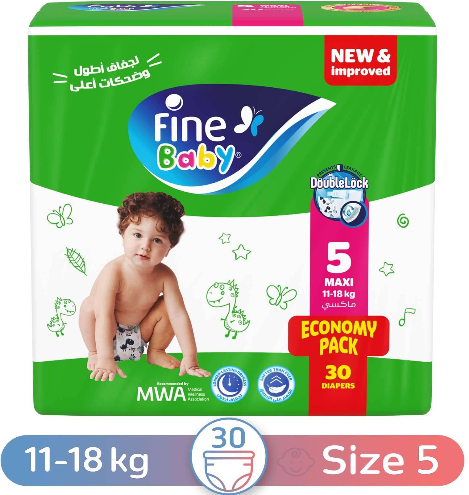 Fine Baby Diapers - Size 5 - 11-18kg - Maxi - 30 Diapers