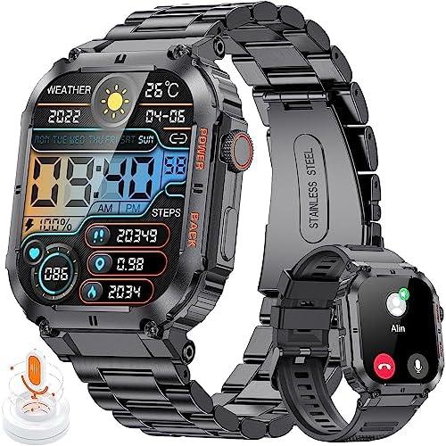 Military Smart Watch for Men(Answer/Dial Calls)1.96'' HD touchscreen,100 Sports Modes,400mAh Smartwatch with Heart Rate/SpO2/Blood Pressure 5ATM Waterproof Fitness Watch for Android and iOS (Black)