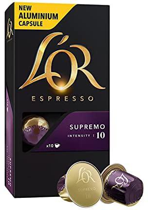 L'OR - Espresso Coffee Supremo Intensity 10 Compostable Aluminum Capsules Roast Handpicked Beans Nespresso - Pack of 10 Drinks