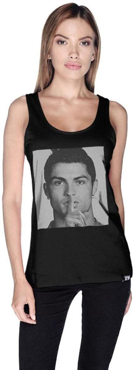 Creo Ronaldo Celebrity Hush Printed Tank Top for Women - XL, Black
