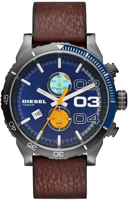 Diesel Double Down 2.0 Men's Blue Dial Leather Band Chronograph Watch - DZ4350