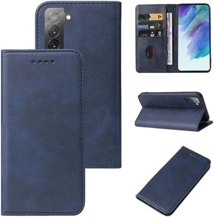 Leather Wallet Card Slot Magic Mobile Case For Samsung Galaxy S21 FE (5G) Stand Function Shockproof Flip Case (Navy)