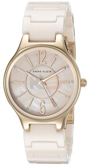 Anne Klein Women's Glitter Accented Rose Gold-Tone and Light Pink Ceramic Bracelet Watch (21-AK2182RGLP)