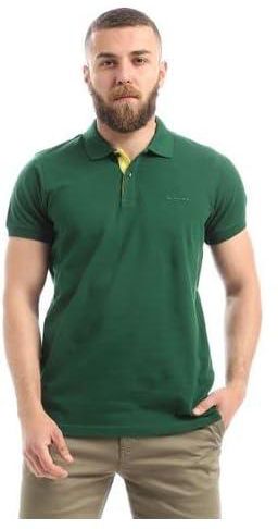 TED MARCHEL Men Cotton Short Sleeves Buttoned Neck Polo Shirt XL Green637219