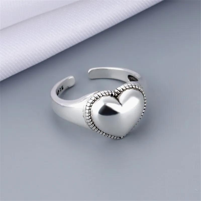 New Fashion S925 Thai Silver Love Heart Finger Ring Best Gift For Girlfriend Vintage Opening Knuckle Rings Women Fine Jewelry