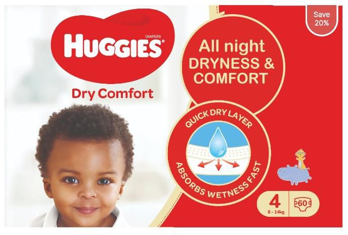 Huggies Dry Comfort Jumbo Size 4(8-14)Kgs 60's Pack of 2