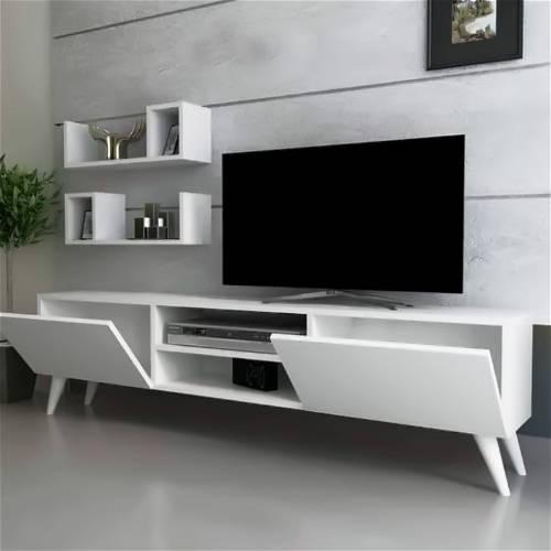 Modern TV Unit with wall shelves, White - TV39