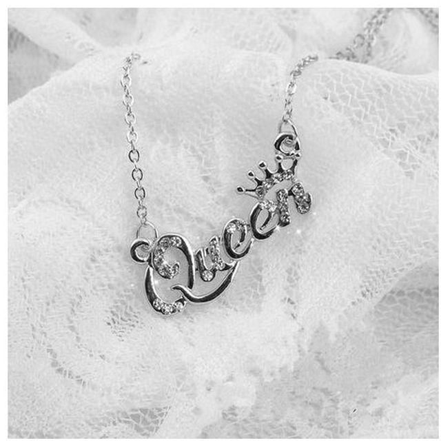 Queen Letter Pendant Necklace Silver