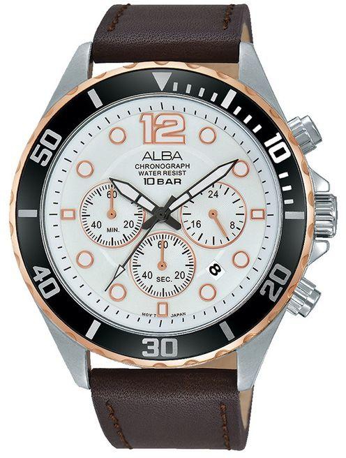 Alba Men's Watch ACTIVE Brown Leather And Silver White Dial AT3912X1