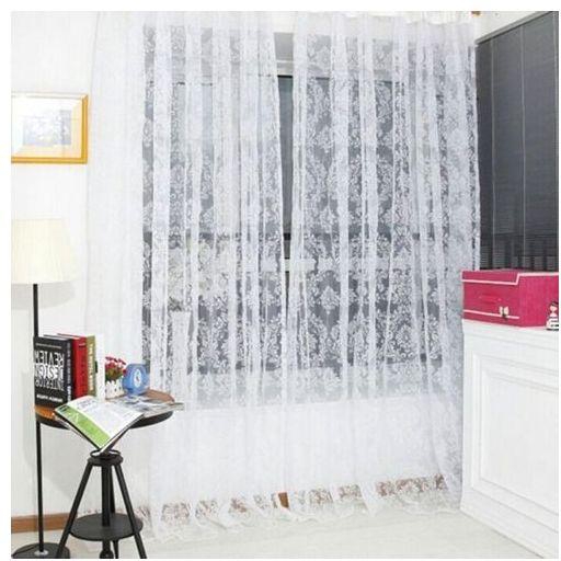 Universal Retro Flocked Floral Voile Door Window Curtain Panel Sheer Tulle Drape White 100*200cm