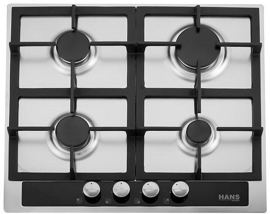 HANS Gas Built-In Hob 4 Burner 60 cm stainless steel Glass Control Panel Cast Iron Full Safety HANS 6721-24