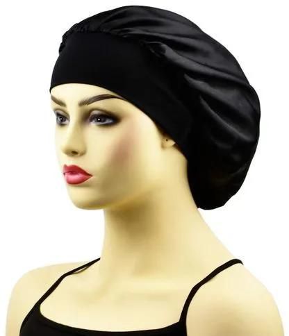 Fashion Bonnet Satin Sleeping Cap - Black