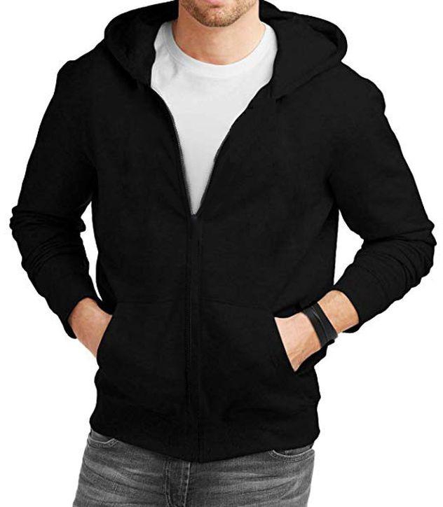 Casual Zipped Hooded Sweatshirt - Black