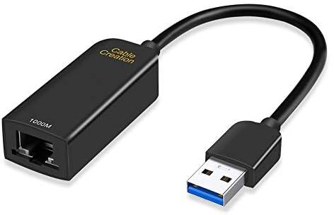 كيبل كريشن محول شبكة، كيبل جيجابت USB 3.0 الى ار جيه 45 10/100/100 ميجابت لكل ثانية متوافق مع وي يو، ماك بوك، PS3، PS4، ويندوز 10، 8.1، 7، اسود