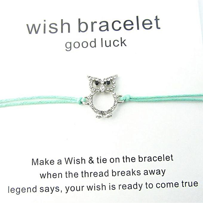Fashion New Arrivals 1pcs Silver Rhinestone Owl Wish Card Bracelet