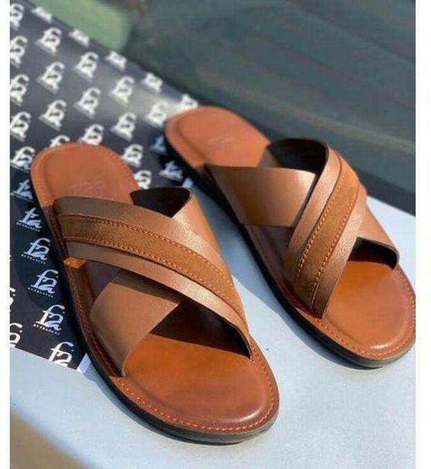 Quality Brown Basket Leather Male Slippers