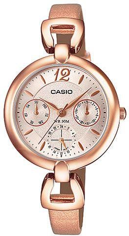 Casio Women's Rose Gold Dial Leather Band Watch - LTP-E401PL-9A