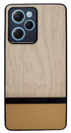 Elmo3ezz Shockproof Wood Grain Skin PU and TPU Shockproof Luxury Phone Case for Poco X5 Pro (beige)