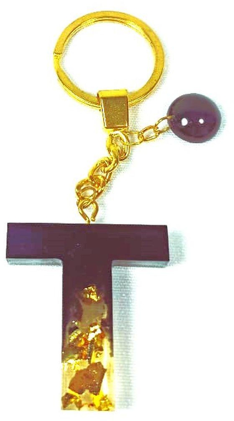 For Mother's Gift& Ramdan Keychain-letter T- Black/Gold