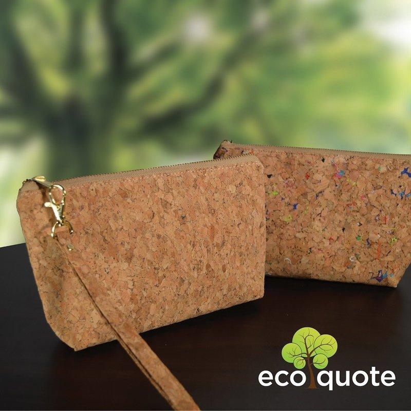 EcoQuote Round Medium Pouch Bag, Handmade Cork - 3 Designs (Beige)